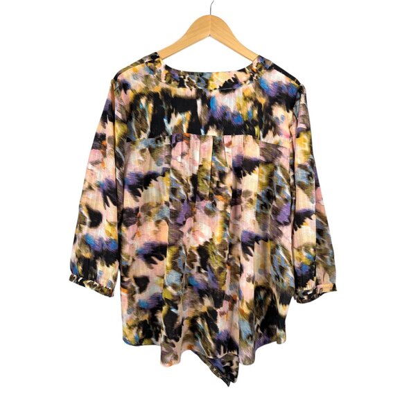 Rose+Olive abstract artsy bohemian blouse front tie sz 2X - Picture 3 of 9